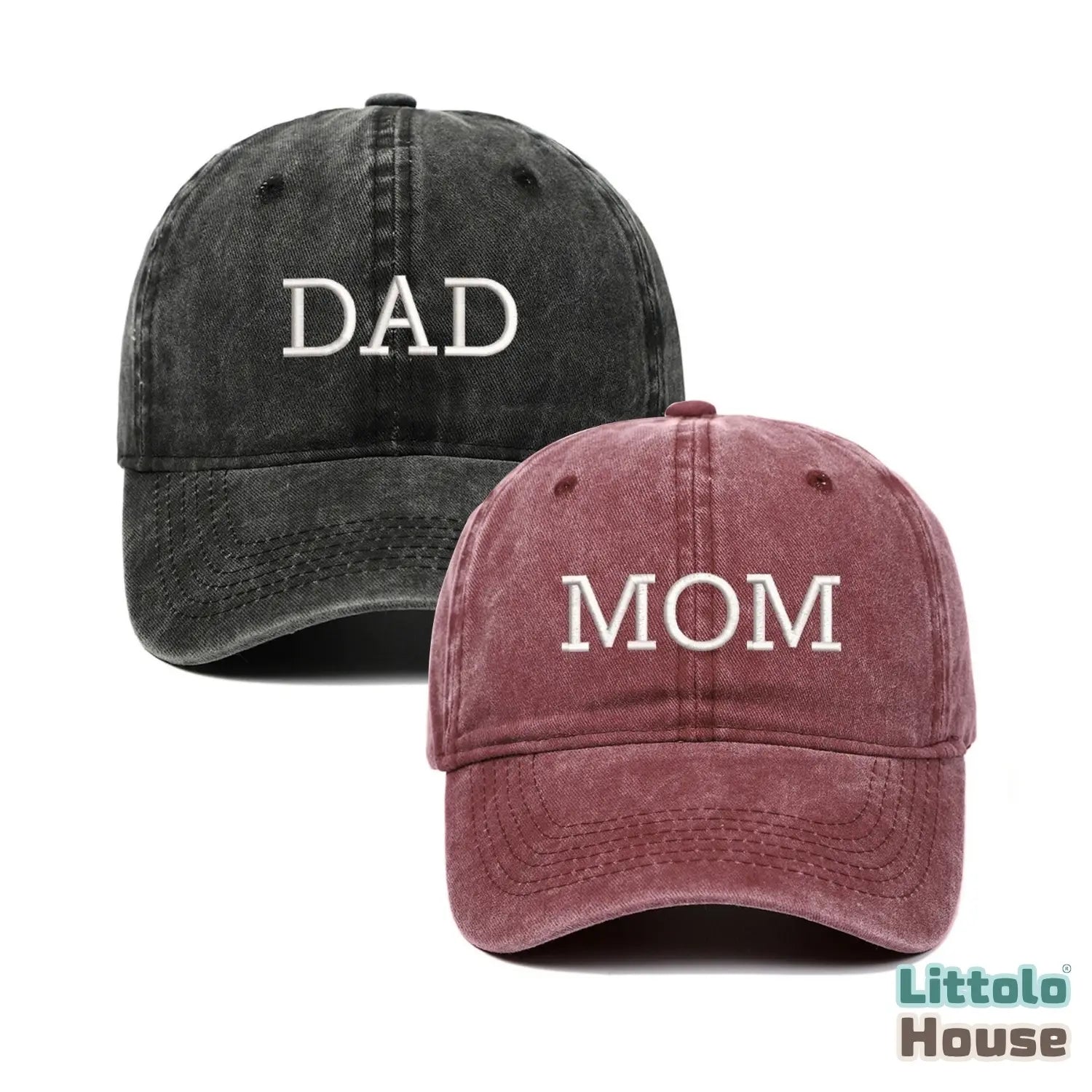 Pregnancy Announcement Mom & Dad Caps A055 | Adult | Black Burgundy