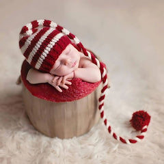 Baby Elf Hat Christmas Striped B017 | NB | Red White