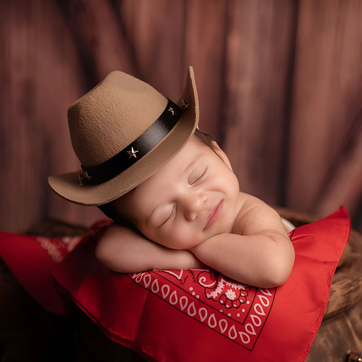 Cowboy Hat with Red Scarf B028 | 1Y | Beige