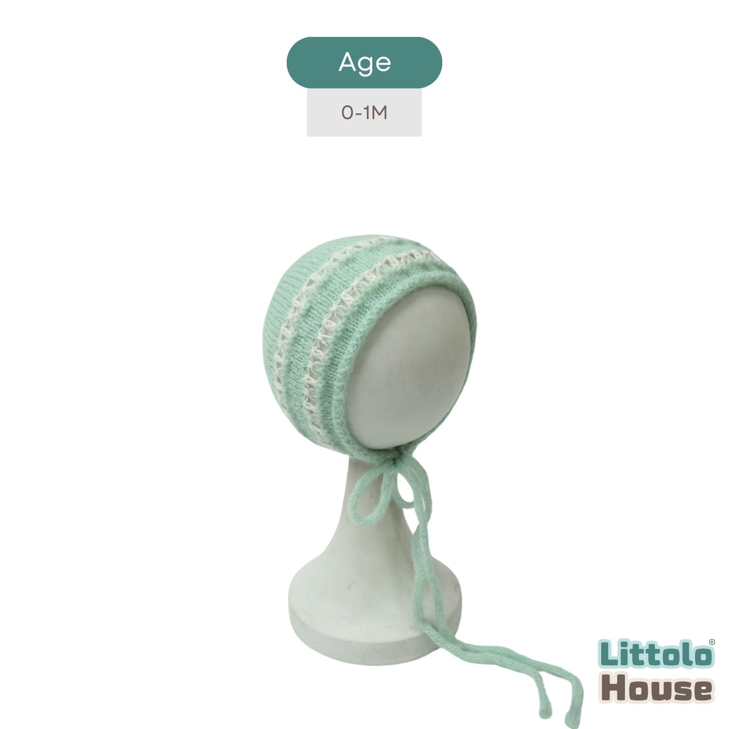 Baby Woolen Embroidery Pattern Bonnet | NB | Mint