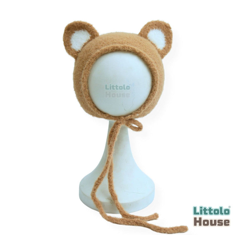 Baby Cute Soft Fur Ear Bonnet | NB | Light Brown