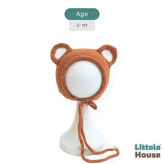 Baby Cute Soft Fur Ear Bonnet | NB |Brown