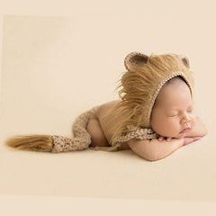 Newborn Crochet Lion Bonnet & Tail Set | NB | Light Brown