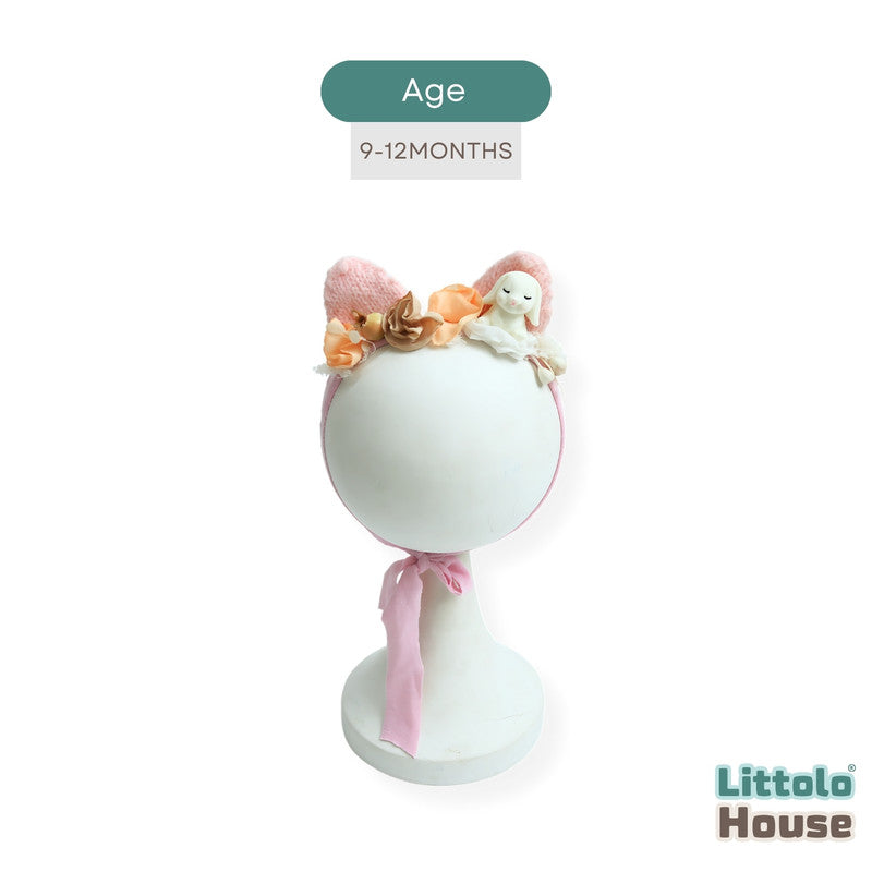 Adorable Bunny Headband with Floral Jazz H079 | 1Y | Peach