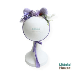 Adorable Handmade Bunny Headband with Floral Jazz H079 | 1Y | Purple