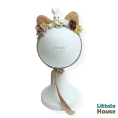 Adorable Bunny Headband with Floral Jazz H079 | 1Y | Khakhi