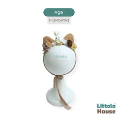 Adorable Bunny Headband with Floral Jazz H079 | 1Y | Khakhi