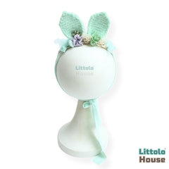 Adorable Handmade Bunny Headband with Floral Jazz H080 | 1Y | Sage Green