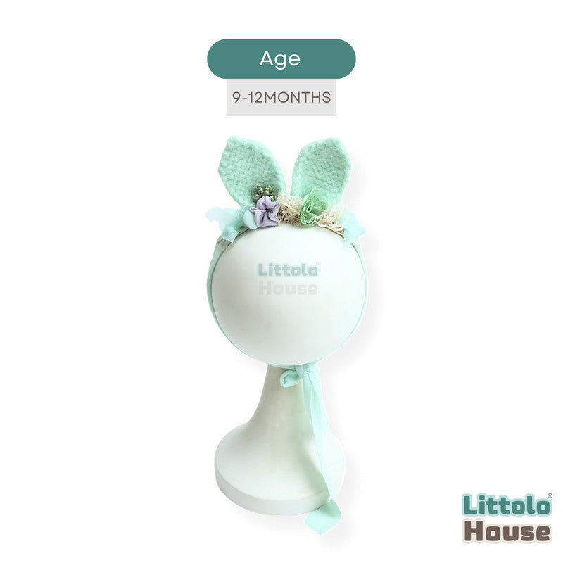 Adorable Handmade Bunny Headband with Floral Jazz H080 | 1Y | Sage Green