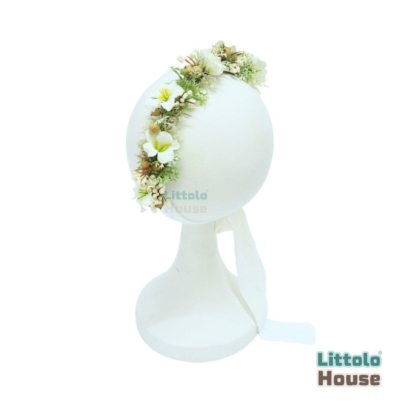 Artificial Green Leaf & Flower Headband H094 | 1Y | White