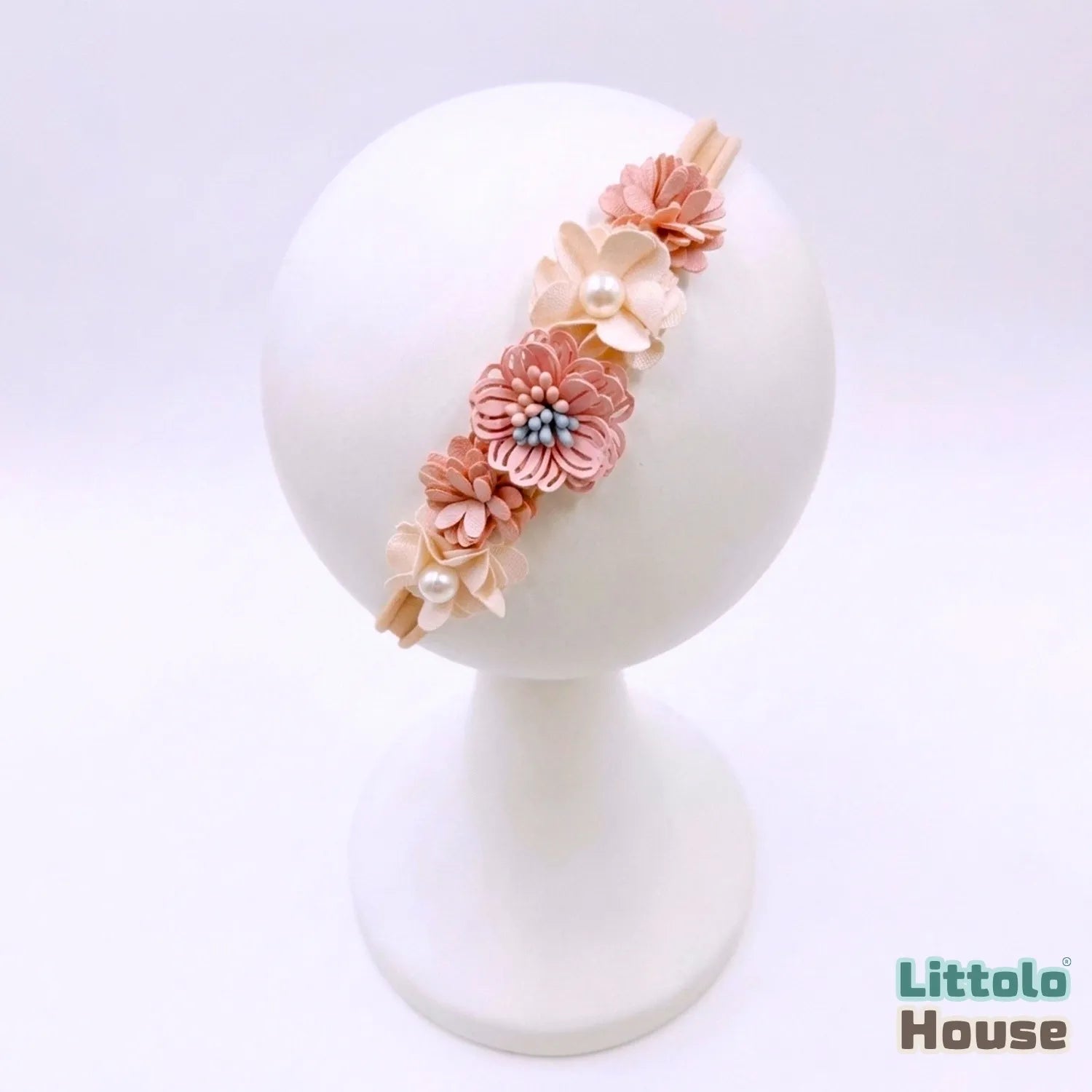 Baby Girl Floral Pearl Blossom Headband H104 | Cream Peach