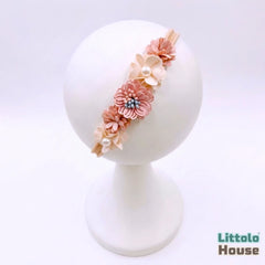Baby Girl Floral Pearl Blossom Headband H104 | Cream Peach