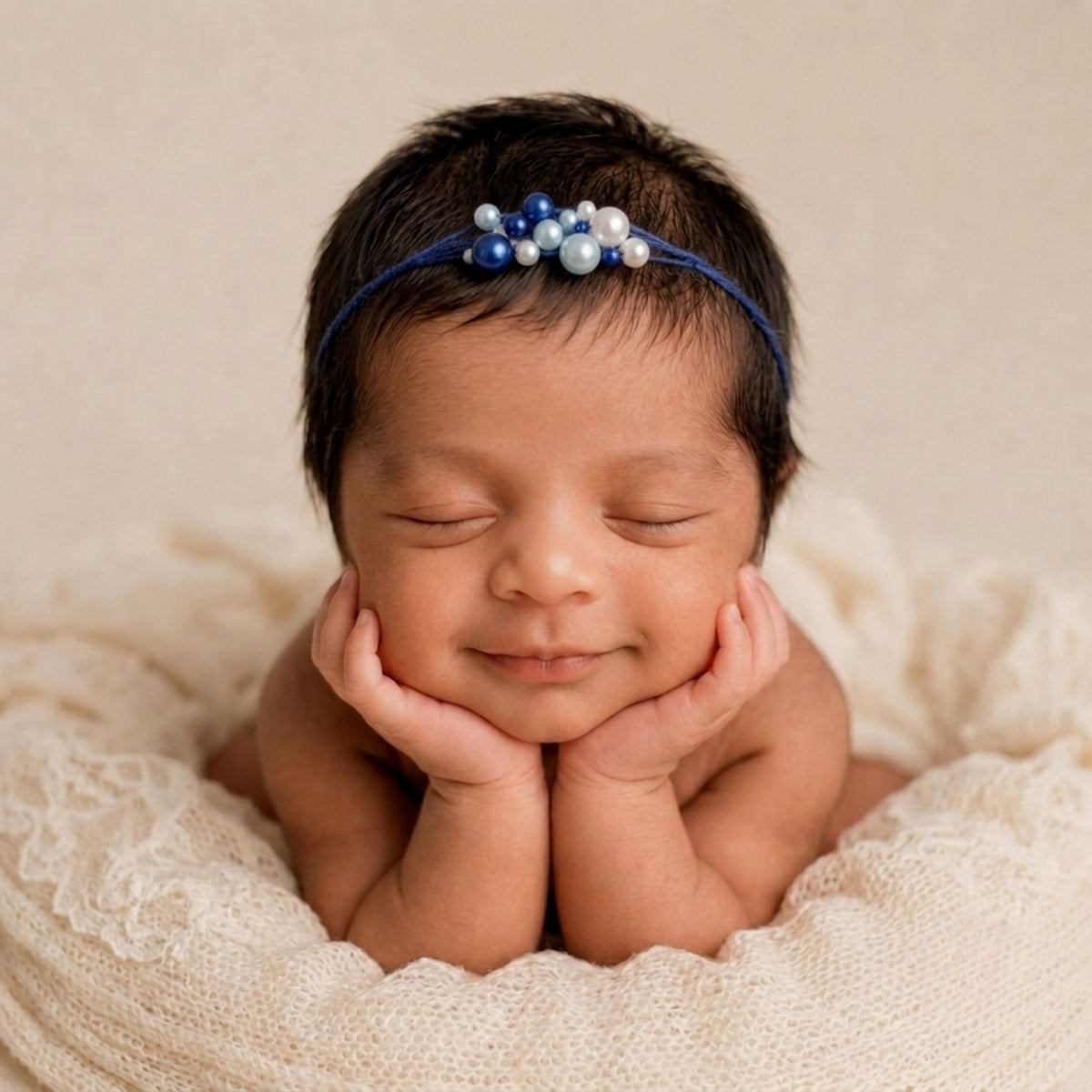 Elegant Pearl Bead Headband H125 | Blue Shades
