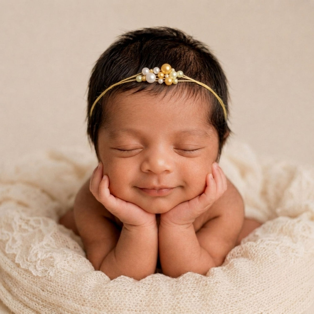 Elegant Pearl Bead Headband H125 | Cream Yellow