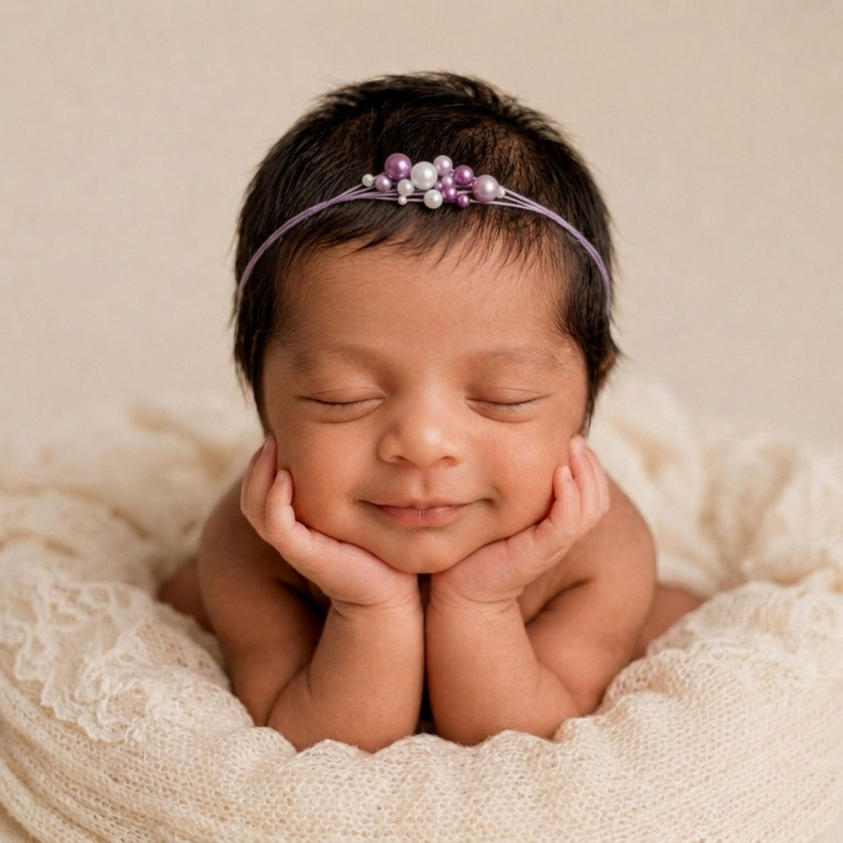 Elegant Pearl Bead Headband H125 | Purple White Shades