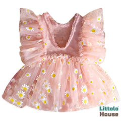 Baby Girl Net Frill Sunflower Print Outfit O017 | NB | Pink Peach