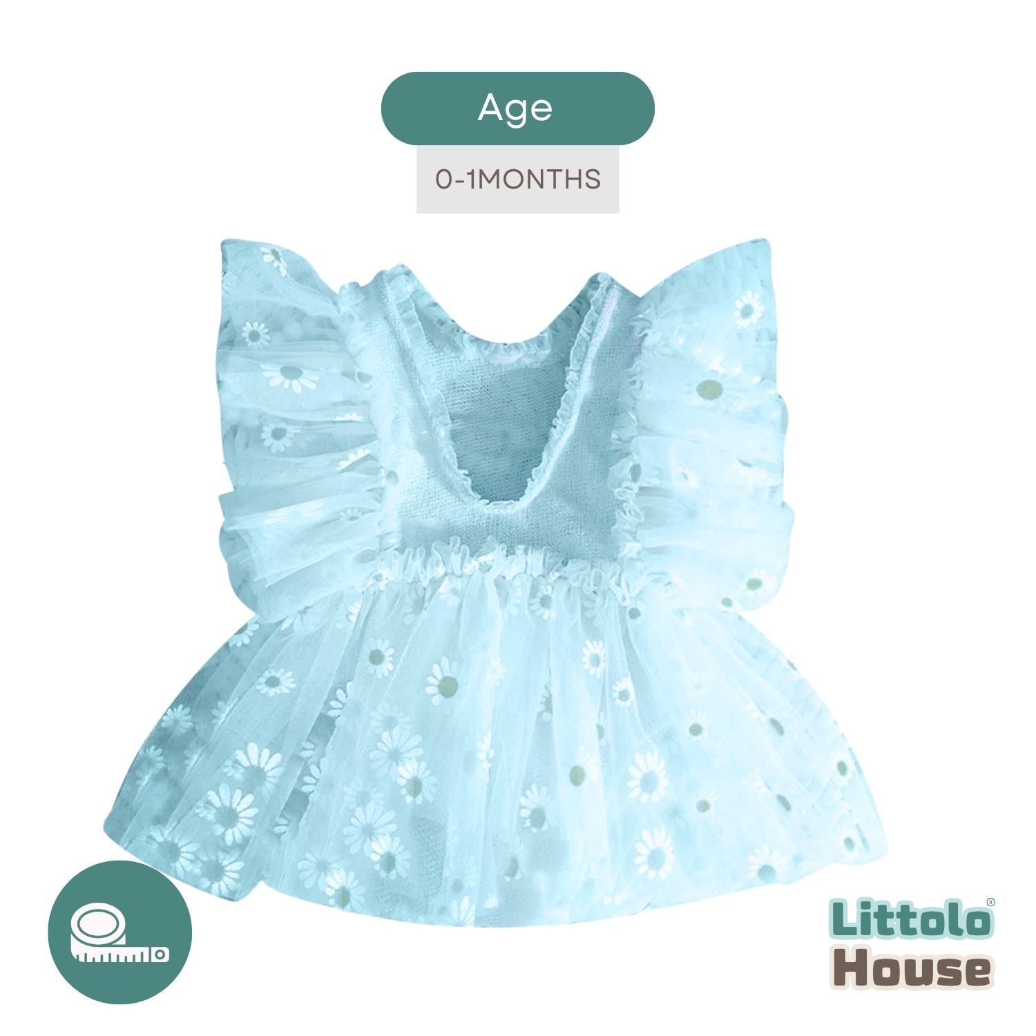 Baby Girl Net Frill Sunflower Print Outfit O017 | NB | Sky