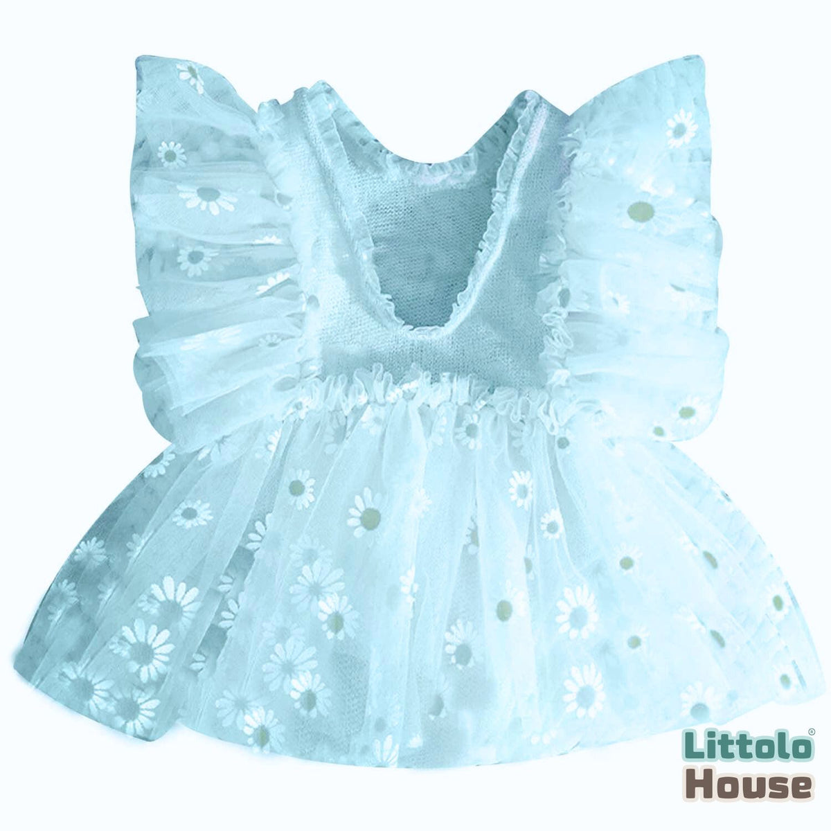 Baby Girl Net Frill Sunflower Print Outfit O017 | NB | Sky