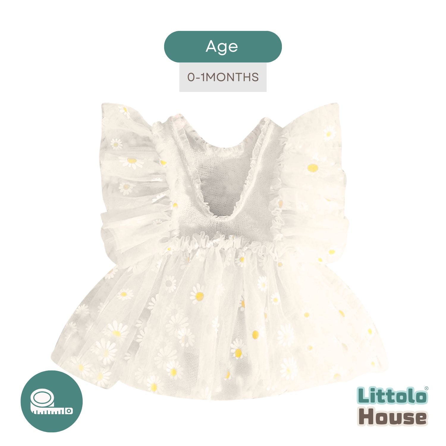 Baby Girl Net Frill Sunflower Print Outfit O017 | NB | Off White