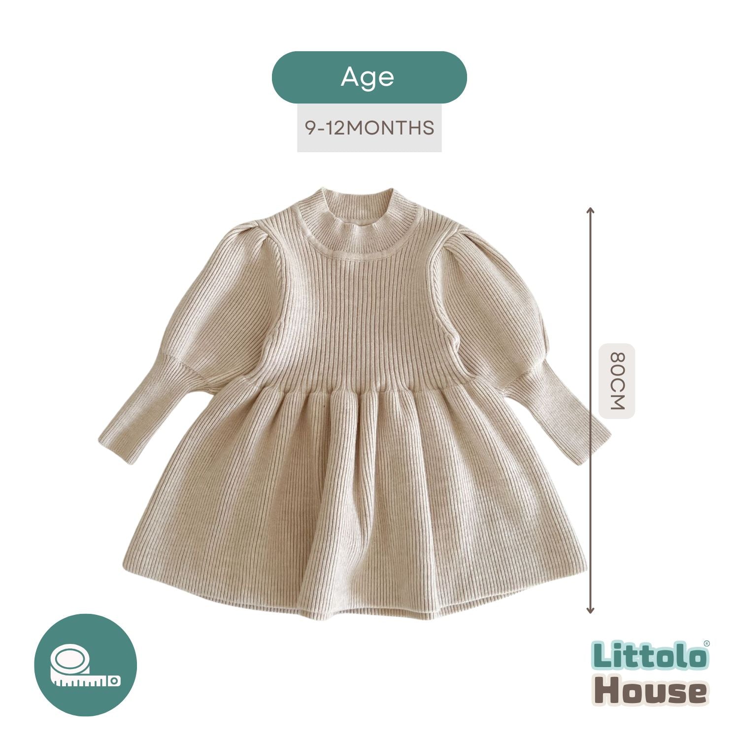 Baby Girl Puff Sleeve Girls Ribbed Dress O018 | 1Y | Caramel