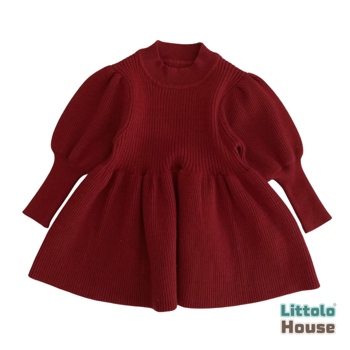 Baby Girl Puff Sleeve Girls Ribbed Dress O018 | 1Y | Cherry