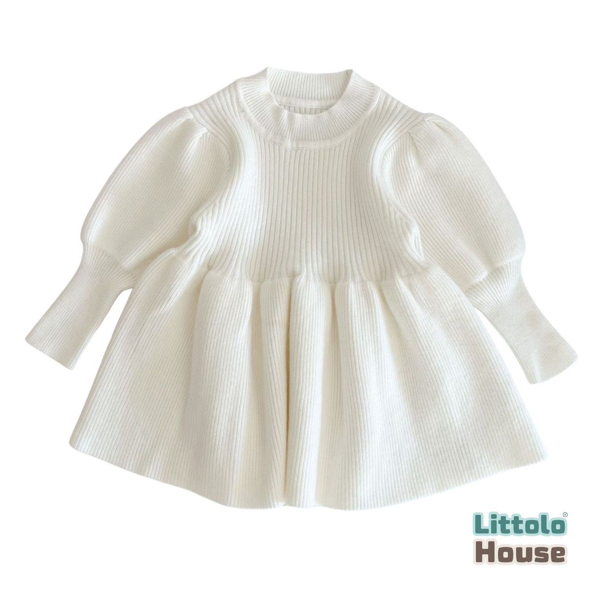 Baby Girl Puff Sleeve Girls Ribbed Dress O018 | 1Y | Off White