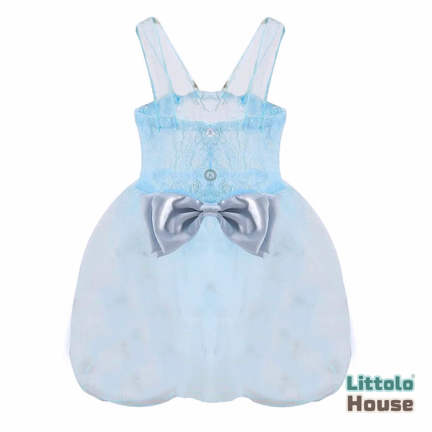 Baby Girl Stylish Cindrella Bow Knot Baby Girl Frock O019 | NB | Sky