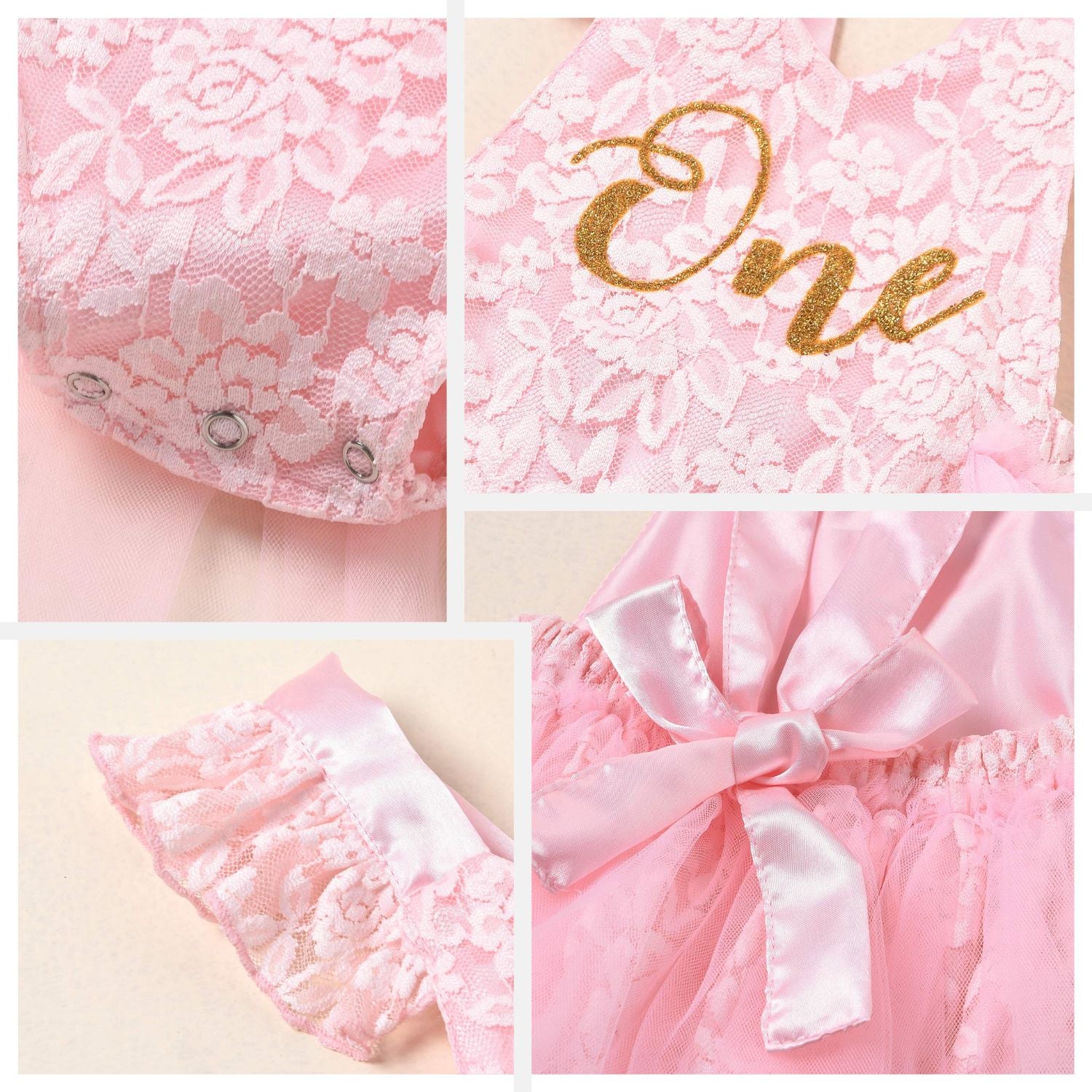 Baby Romper Lace Mesh Skirt with Airplane Sleeves Outfit O022 | 1Y | Pink