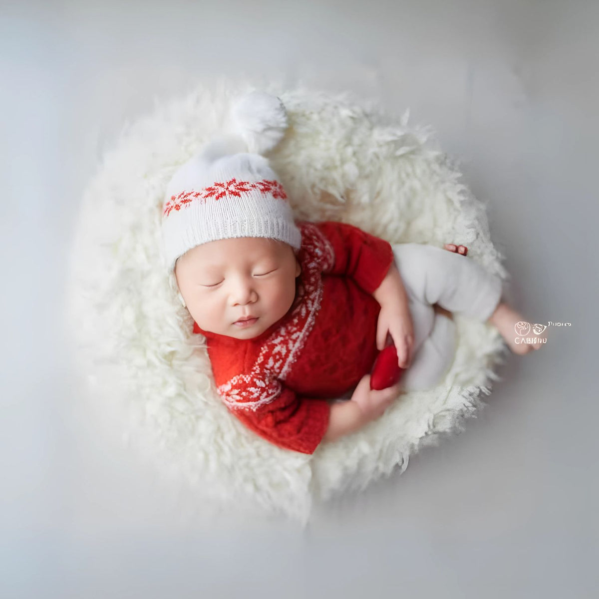 Baby Mohair Top with Shorts and Hat Christmas Special Outfit O029 | NB | Red