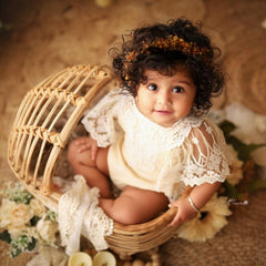 Baby Embroidery Romper with Flying Mesh Sleeves Outfit O030 | 1Y | Beige