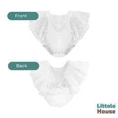 Baby Embroidery Romper with Flying Mesh Sleeves Outfit O030 | 1Y | White