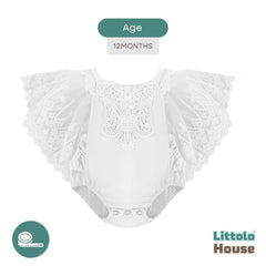 Baby Embroidery Romper with Flying Mesh Sleeves Outfit O030 | 1Y | White