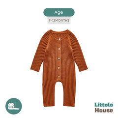 Baby Woolen Ribbed Romper O031 | Brick Brown