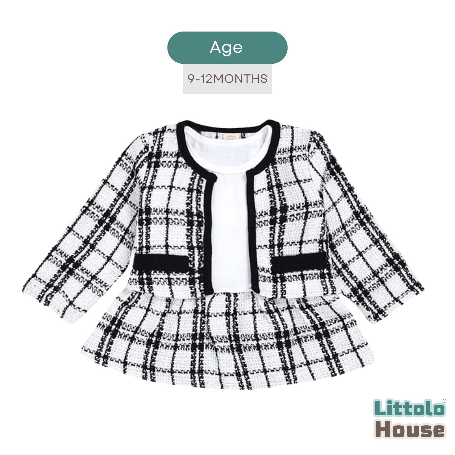 Baby Girl Fashion Pageant Plaid Coat Dress Costume O036 | 1Y | Black White