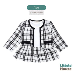 Baby Girl Fashion Pageant Plaid Coat Dress Costume O036 | 1Y | Black White