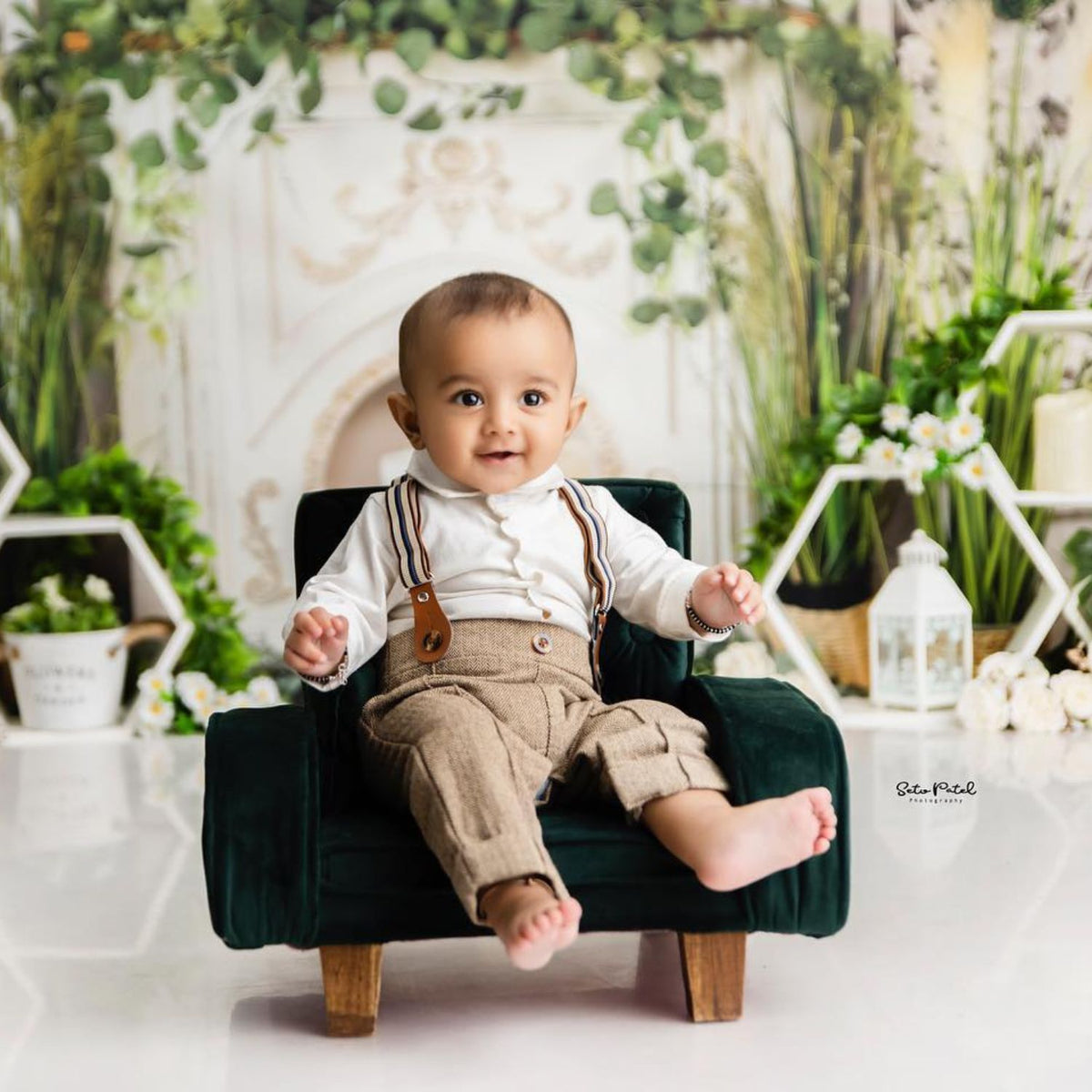 Baby Boy Suit Romper with Cap and Bow Tie Outfit O044 | 1Y | White Brown