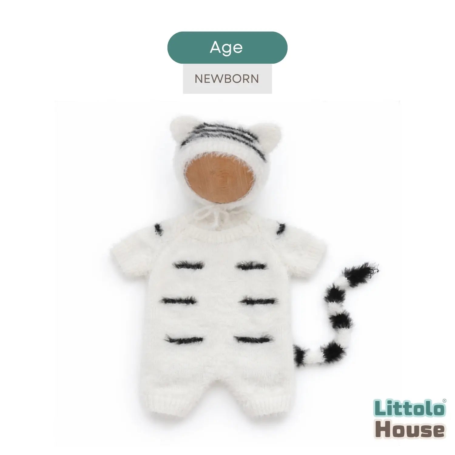 Baby Tiger Romper with Bonnet O054 | NB | White