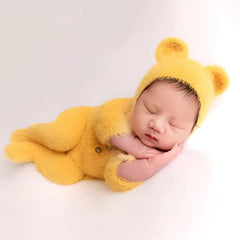 Baby Fur Romper with Bonnet Outfit O057 | NB | Yellow