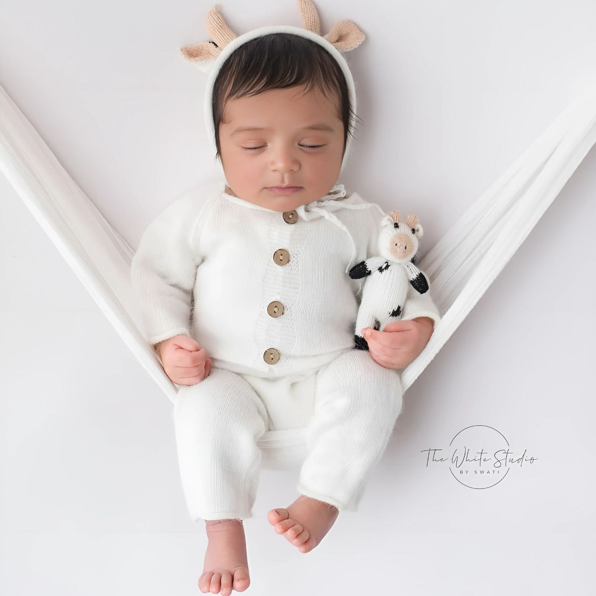 Baby Mohair knitted Romper Bonnet and Teddy Calf Set of 3 Outfit O059 | NB | White