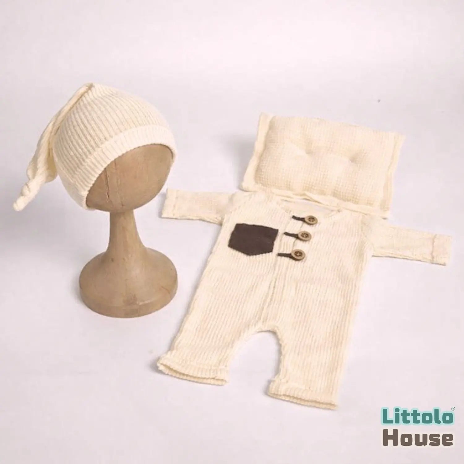Baby Textured Romper Pillow and Hat Set of 3 O060 | NB | Beige