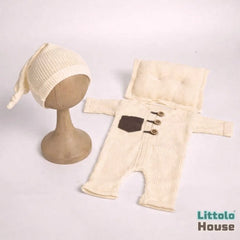 Baby Textured Romper Pillow and Hat Set of 3 O060 | NB | Beige