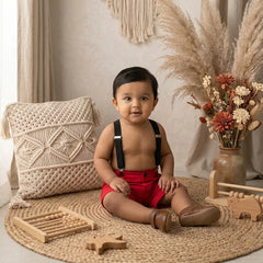 Baby Boy Suspender Shorts Outfit O078 | 1Y | Maroon