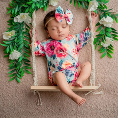 Baby Girl Floral Romper with Hairband Outfit O081 | NB | Multicolor Pastel Shades