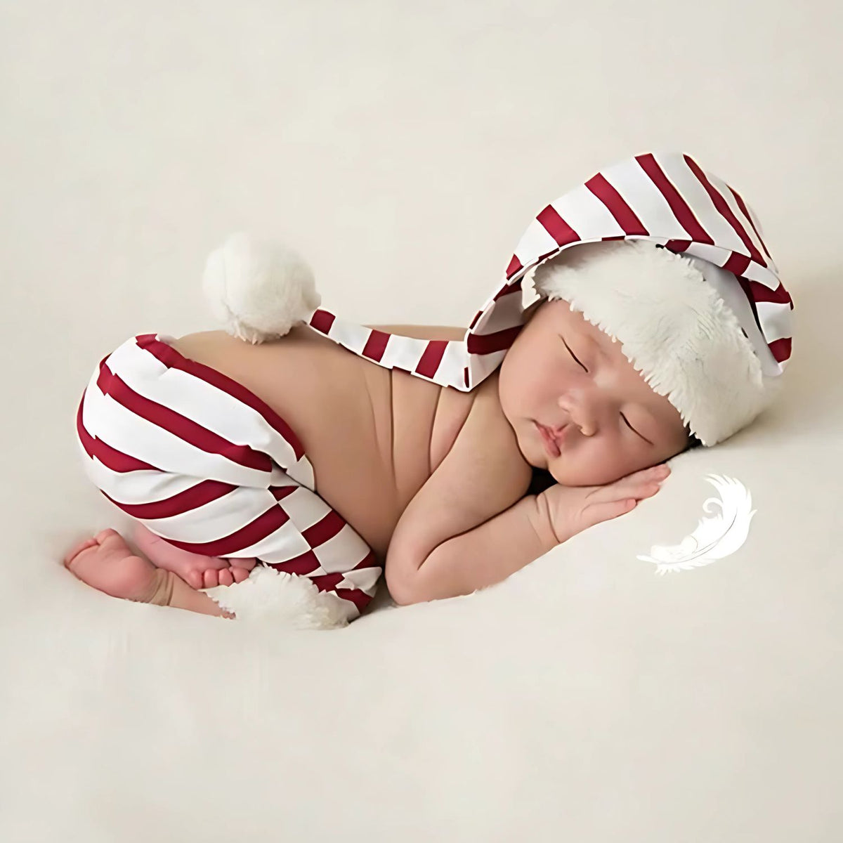 Baby Christmas Hat & Pant Striped Outfit O087 | NB | Red White