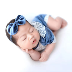 Baby Girl Velvet Romper with Hairband O089 | NB | Blue