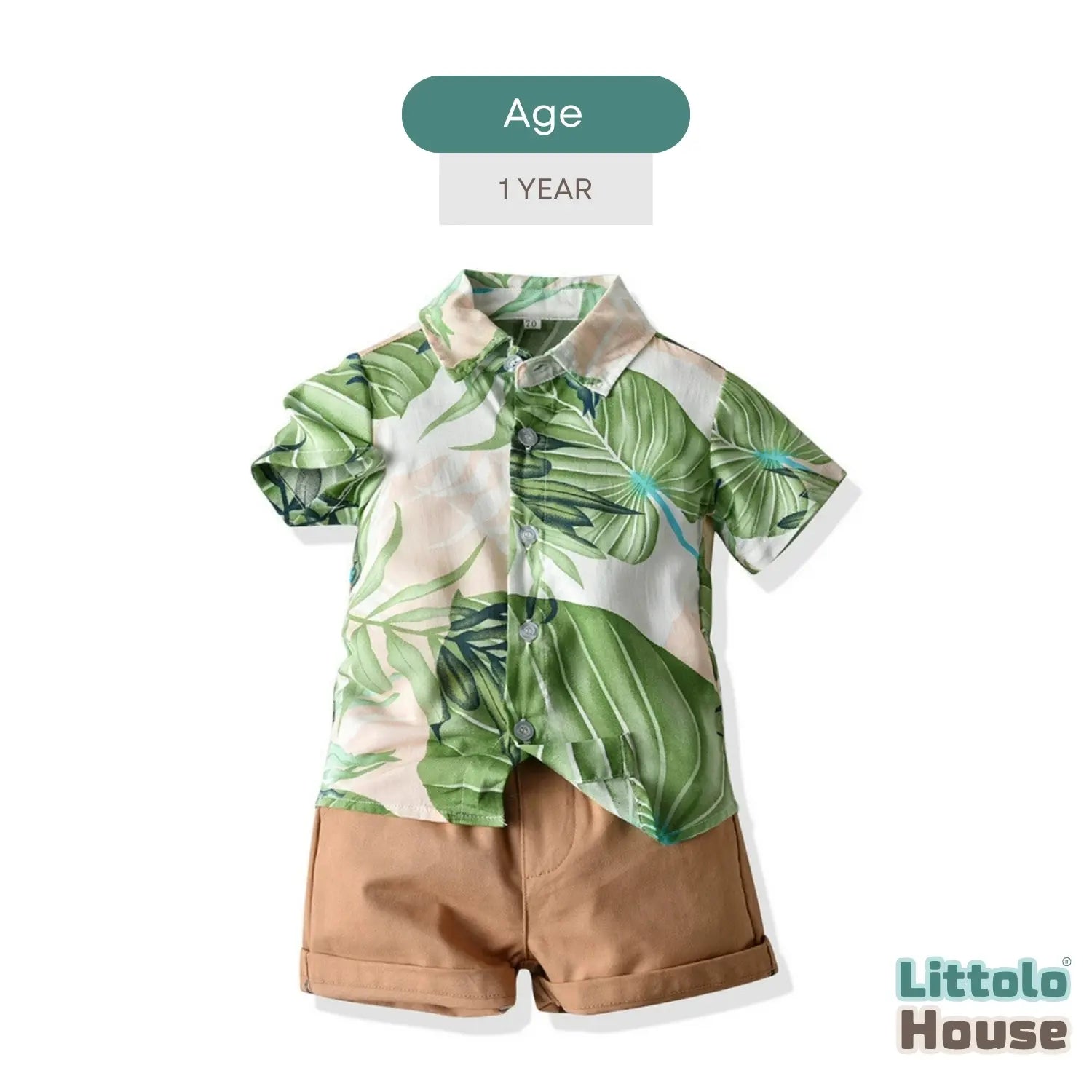 Baby Boy Tropical Shirt with Shorts O260 | 1Y | Leaf Green