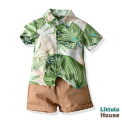 Baby Boy Tropical Shirt with Shorts O260 | 1Y | Leaf Green