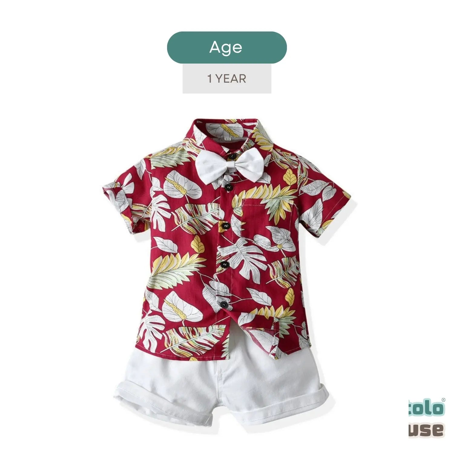 Baby Boy Tropical Shirt with Shorts O259 | 1Y | Red Floral