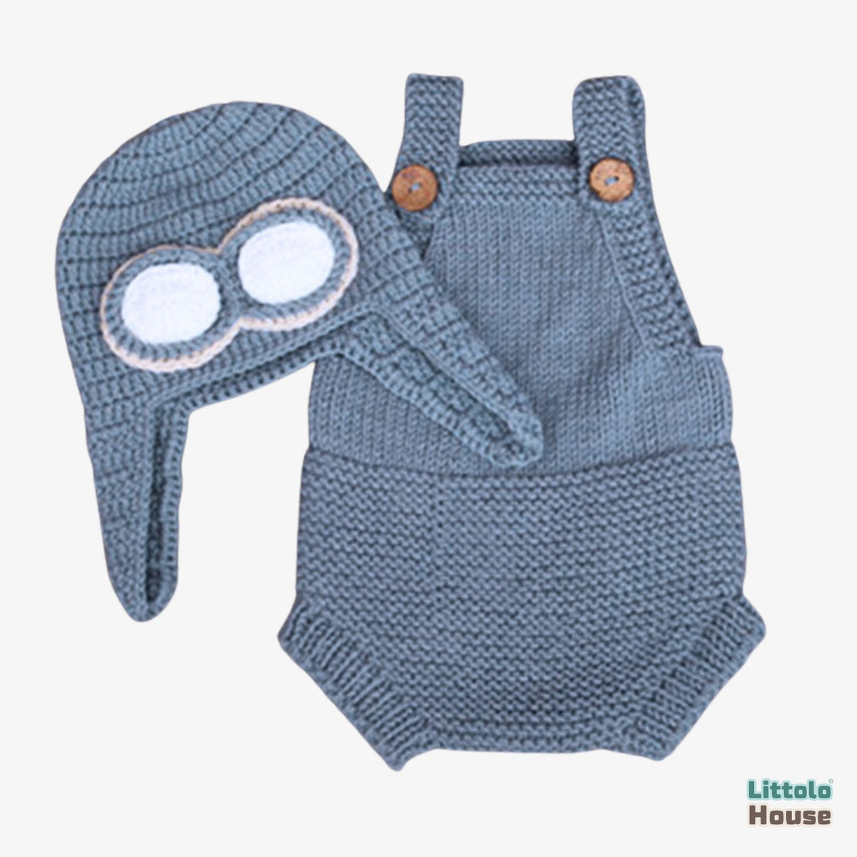 Baby Crochet Aviator Romper with Hat O125 | 3M | Grey