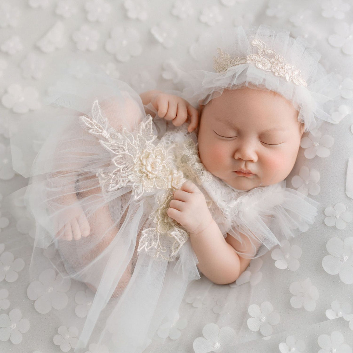 Baby Girl Net Frill Frock with Hairband O132 | NB | White